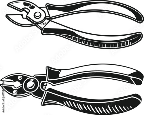 Two Wire Cutters Side by Side, Black and White Outline Vector Illustration
