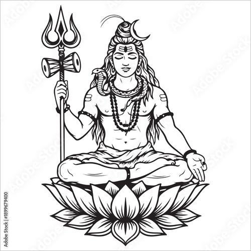 Lord Shiva Meditative Vector Art in Black on White Background