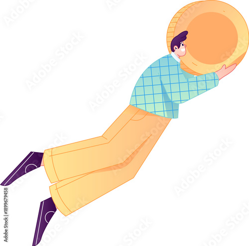 Professional sketch illustration of a figure holding a gold coin, depicting its body movements.
