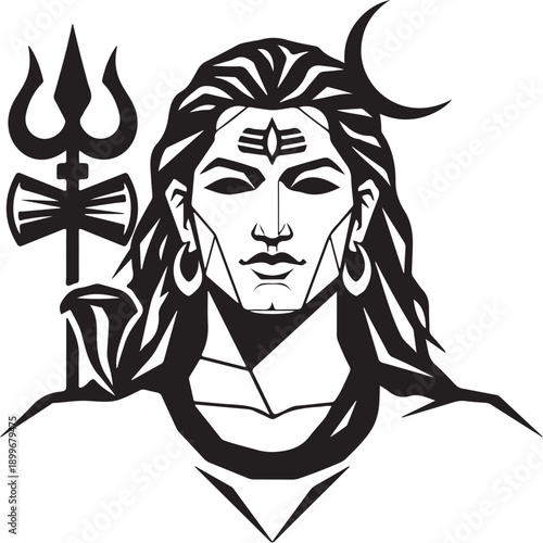 Lord Shiva Meditative Vector Art in Black on White Background