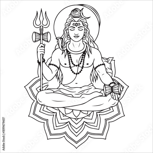Lord Shiva Meditative Vector Art in Black on White Background