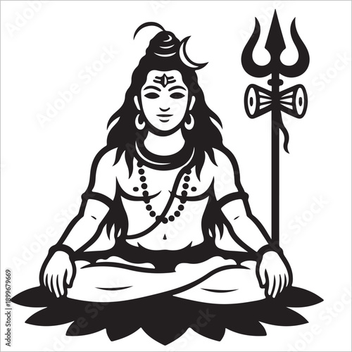 Lord Shiva Meditative Vector Art in Black on White Background