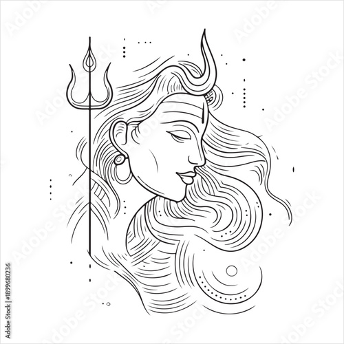 Lord Shiva Spiritual Vector Design Black on White