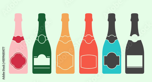 Colorful champagne bottles illustration for luxury and celebration.