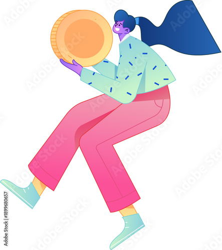 Professional sketch illustration of a figure holding a gold coin, depicting its body movements.
