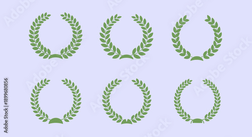 Six green laurel wreaths arranged in two rows on a white background.