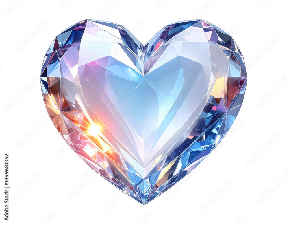 Fototapeta premium Crystal glass heart, transparent, isolated on white background