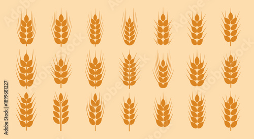 Wheat Ears Silhouette Pattern on Beige Background.