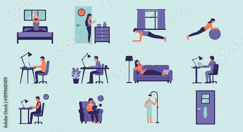 Various daily activities and routines of a person at home and office.