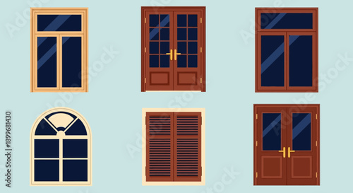 Collection of various wooden window frames and door designs.