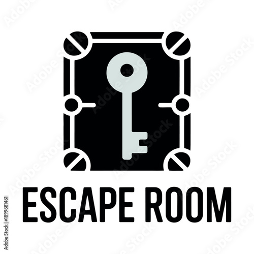 A logo for an escape room with a key and lock design