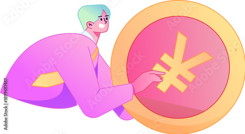 Professional sketch illustration of a figure holding a gold coin, depicting its body movements.
