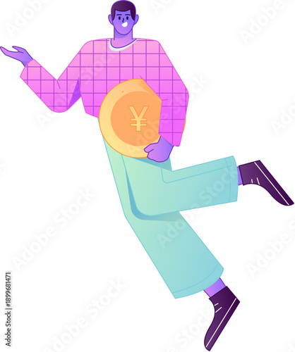 Professional sketch illustration of a figure holding a gold coin, depicting its body movements.
