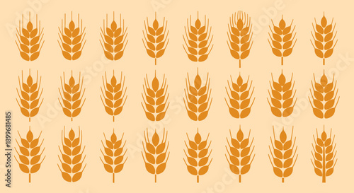Pattern of wheat icons in orange on a beige background.