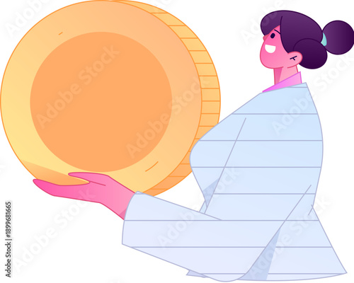 Professional sketch illustration of a figure holding a gold coin, depicting its body movements.
