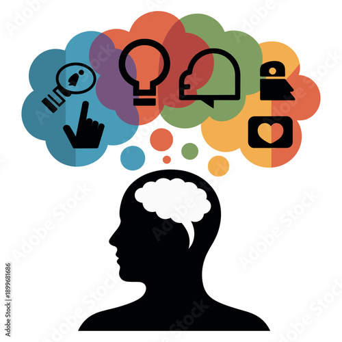 A person with a thoughtful expression and creative ideas in their mind