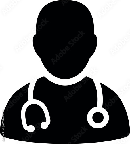 Medical professional doctor vector silhouette black and white cricut design, healthcare physician avatar icon isolated on white background