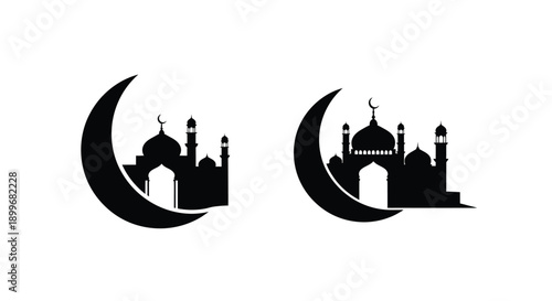 Islamic crescent moon and mosque designs a striking black silhouette