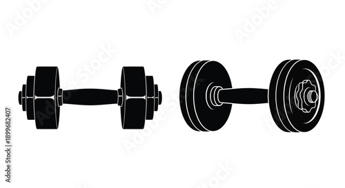 Black dumbbell weights displayed in a striking bold silhouette