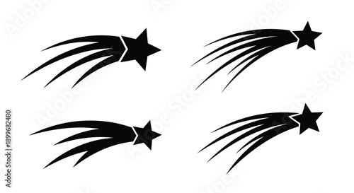 Four shooting stars with trails a simple black silhouette