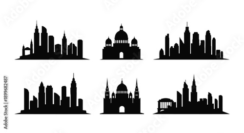 City skylines in black a collection of architectural silhouettes