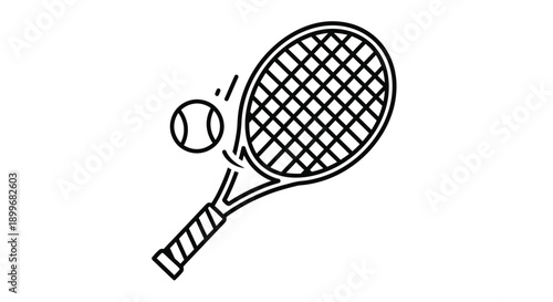 Tennis racket and ball illustration in stark black silhouette