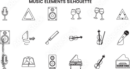 Music elements silhouette icons set