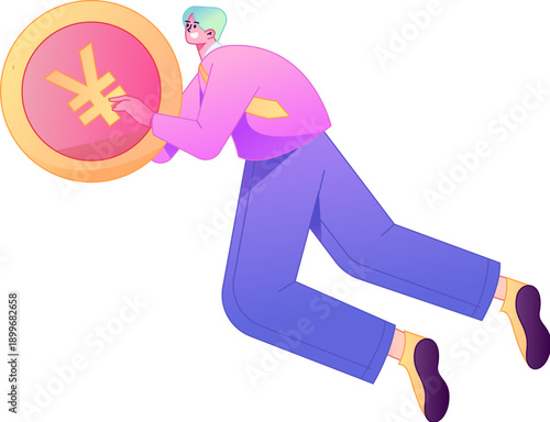 Professional sketch illustration of a figure holding a gold coin, depicting its body movements.
