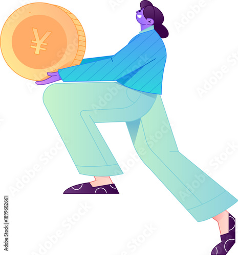 Professional sketch illustration of a figure holding a gold coin, depicting its body movements.
