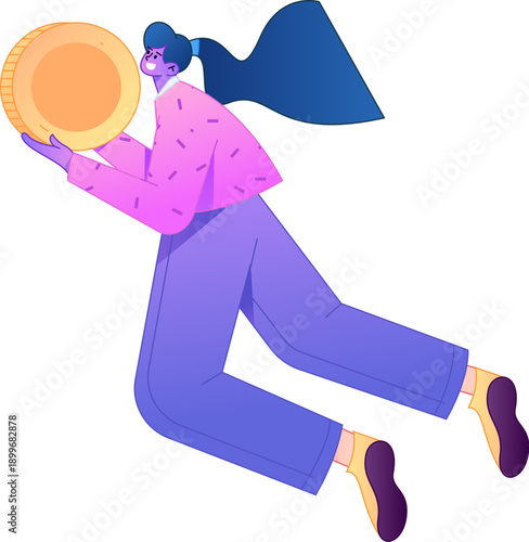 Professional sketch illustration of a figure holding a gold coin, depicting its body movements.
