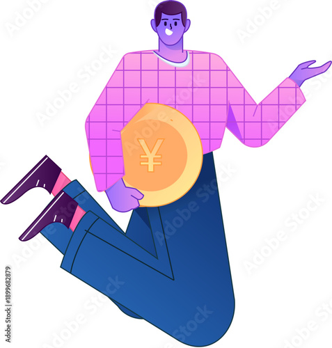 Professional sketch illustration of a figure holding a gold coin, depicting its body movements.
