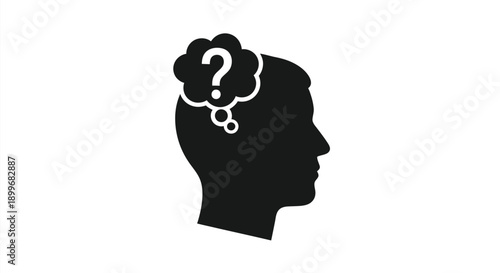 A thoughtful human head with a question mark black silhouette
