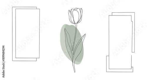 Minimalist vector illustration of a tulip and leaves on a mobile phone mockup template, for website or presentation
