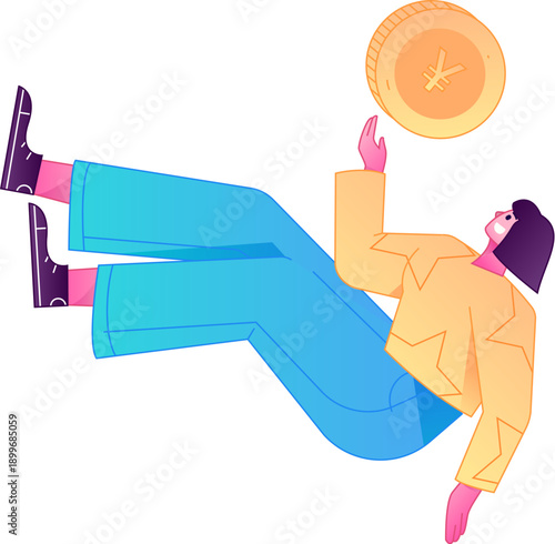 Professional sketch illustration of a figure holding a gold coin, depicting its body movements.
