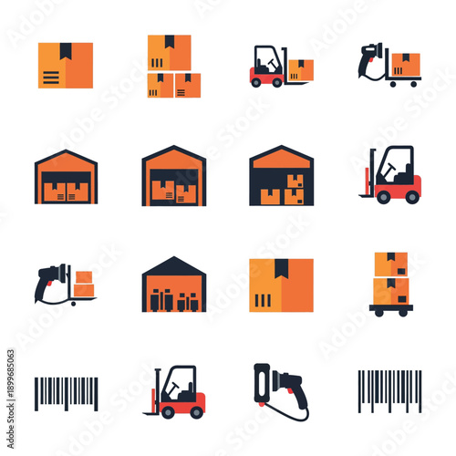 Logistics and Warehouse Icons Set Vector Illustration.
