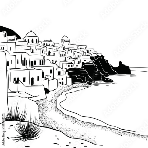 Serene Seaside Village Illustration