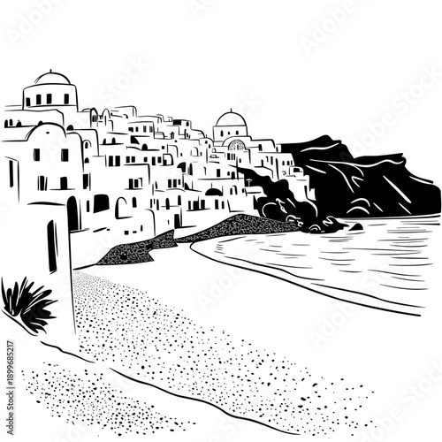 Serene Seaside Village Illustration