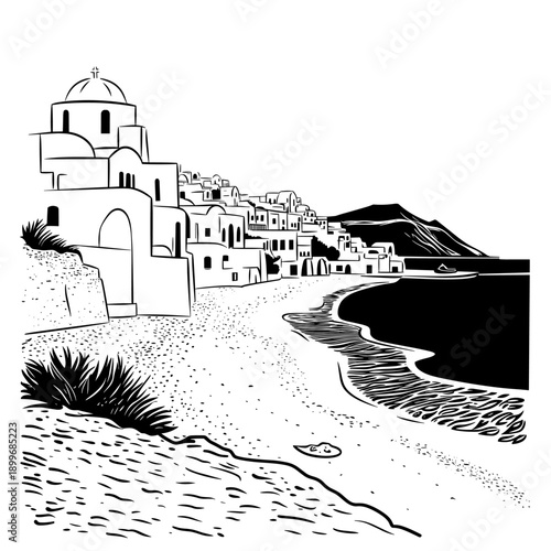Serene Seaside Village Illustration
