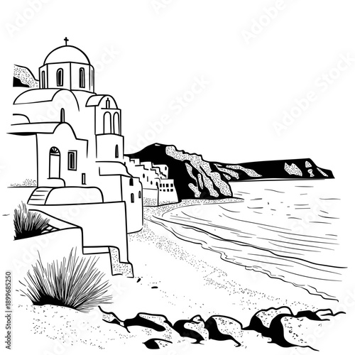 Serene Seaside Village Illustration