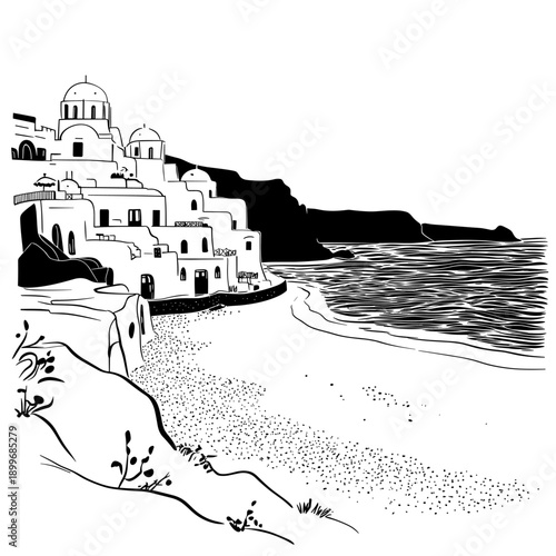 Serene Seaside Village Illustration