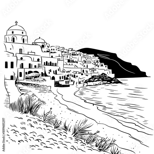 Serene Seaside Village Illustration