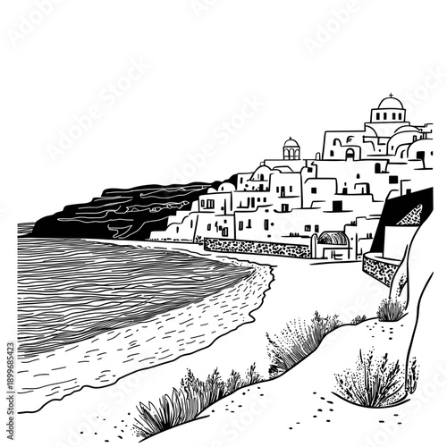 Serene Seaside Village Illustration