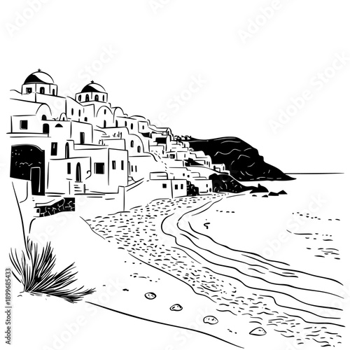 Serene Seaside Village Illustration