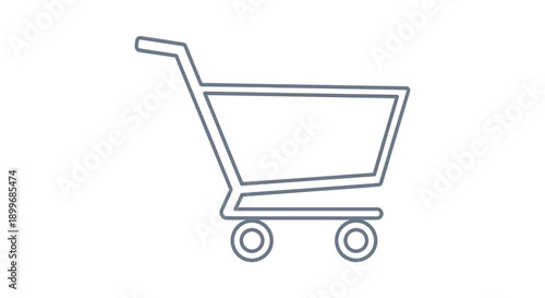 A minimalist line art illustration of a shopping cart with wheels