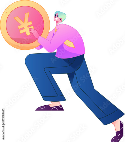 Professional sketch illustration of a figure holding a gold coin, depicting its body movements.
