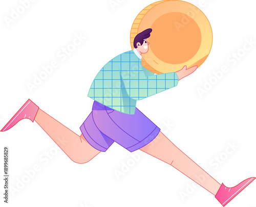 Professional sketch illustration of a figure holding a gold coin, depicting its body movements.
