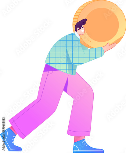 Professional sketch illustration of a figure holding a gold coin, depicting its body movements.
