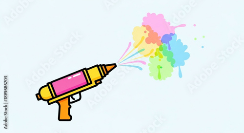 Colorful Paint Gun Spraying Rainbow Colors on White Background