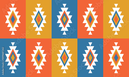 Ethnic Folk Pattern Background with Traditional Geometric Tribal Motifs and Warm Earthy Tones. Illustration art. Vector