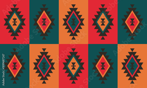 Ethnic Folk Pattern Background with Traditional Geometric Tribal Motifs and Warm Earthy Tones. Illustration art. Vector